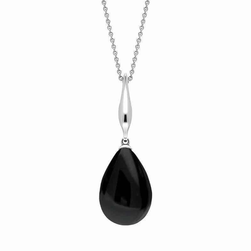 Sterling Silver Whitby Jet Tapered Top Pear Necklace