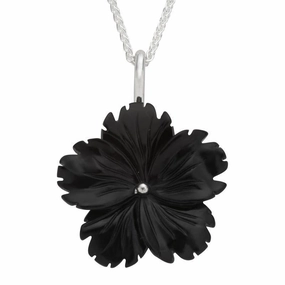Sterling Silver Whitby Jet Tuberose 26mm Flower Necklace