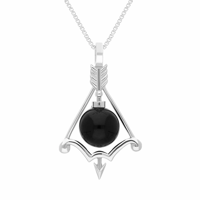 Sterling Silver Whitby Jet Zodiac Sagittarius 8mm Bead Pendant