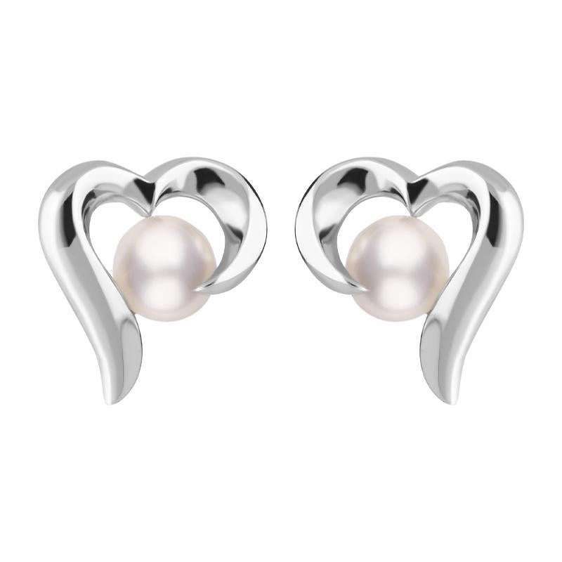 Sterling Silver White Pearl Twisted Open Heart Earrings
