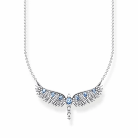 Thomas Sabo Sterling Silver Small Phoenix Wing Blue Stones Necklace D