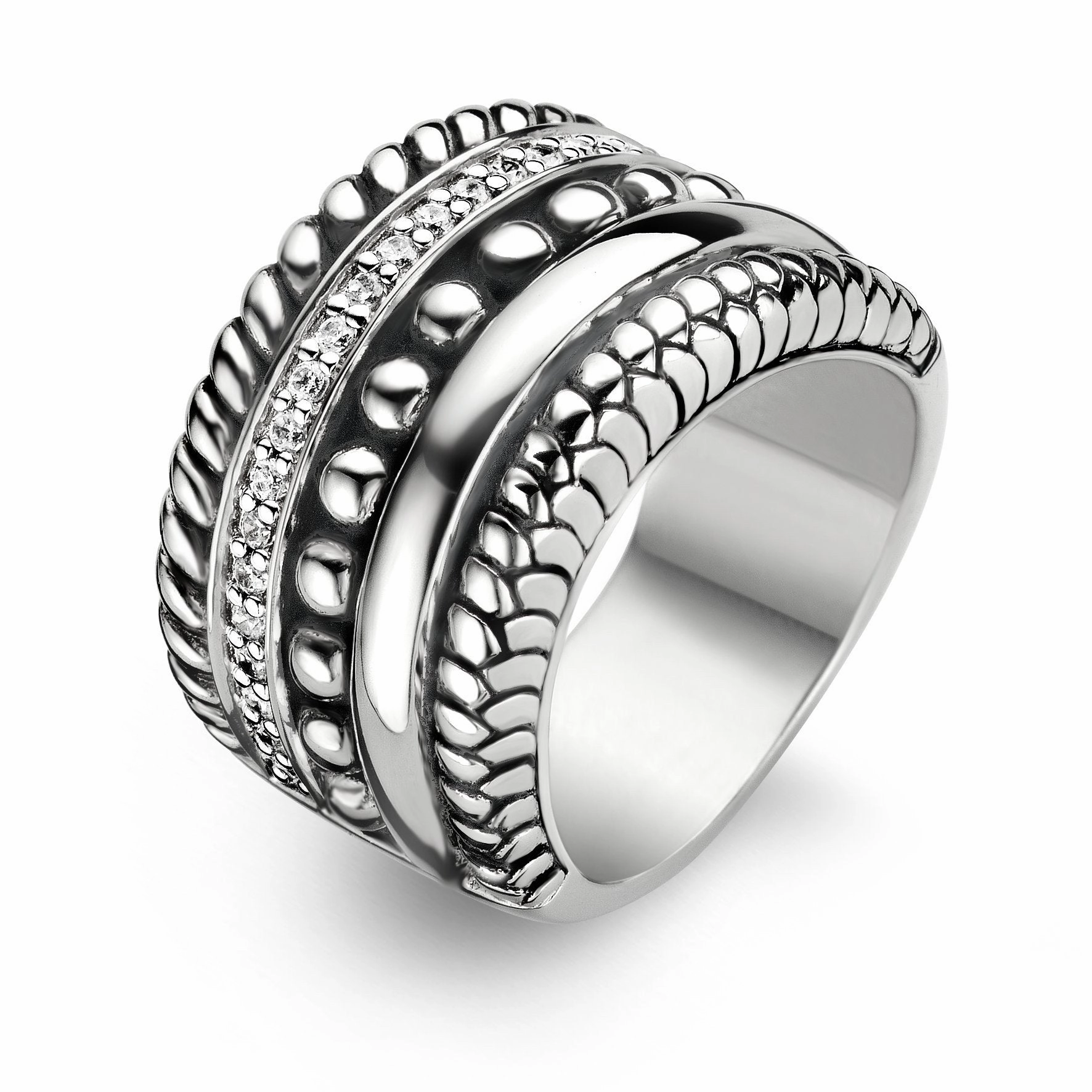 Ti Sento Sterling Silver Cubic Zirconia Multi Band Wide Ring D