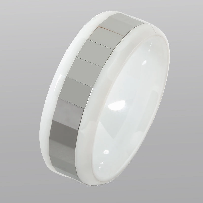 Tungsten Carbide with Diamond Cut White Zirconium Beveled Edge Wedding Ring 8mm