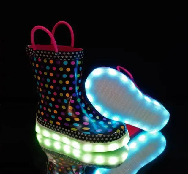 Washington Shoe Diva Dot Multi LED Rain Boots  Light-Up Fun for Rainy Days