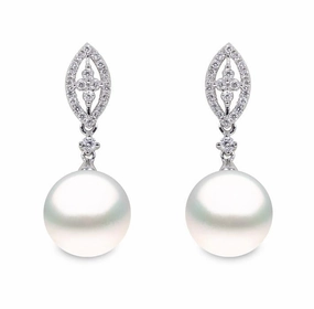 Yoko Pearl and 18ct White Gold Diamond Drop Earrings